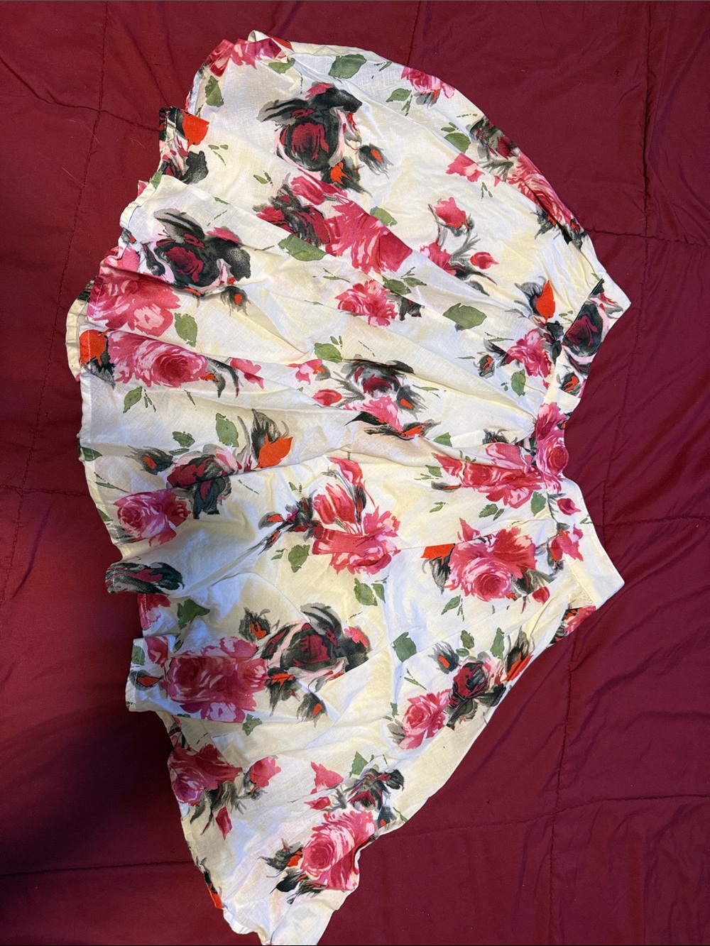 Floral White Skirt with Pink & Red Roses